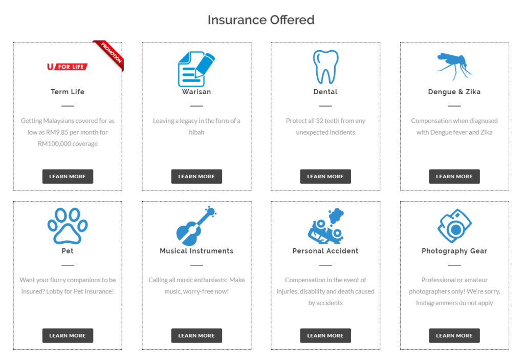 Some of the range offered by Policy Street / Screenshot of the PolicyStreet website